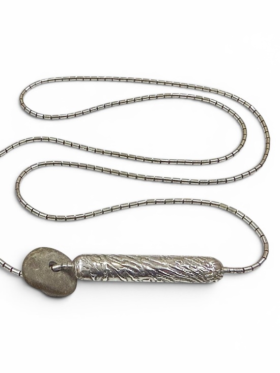 Jewelry - Jan Yager Unique Sterling Modernist Pillow Style Necklace with Stone Accent